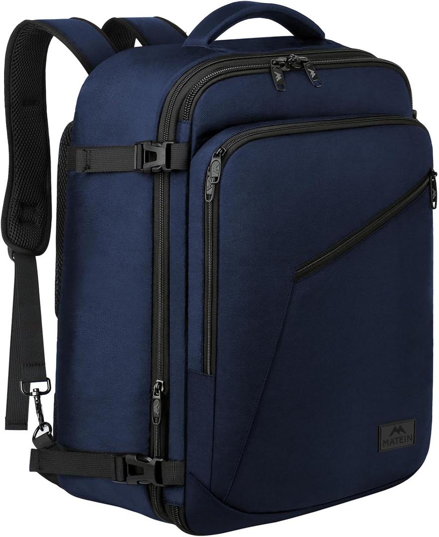 MATEIN Weekender Backpack, Large Capacity Travelling Suitcase Backpack with Strap for Clothes, Expandable Flight Approved Business Carry on Daypack for International Travel, Blue (X-Large)