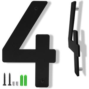 3 x 4 Inch Black Aluminum Letters, Floating House Address Numbers for Outside, Modern Metal Door Numbers Letters, Metal House Address Letter and Number for Home Office Apartment (4)