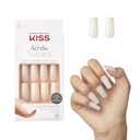 KISS Salon Acrylic Press On Nails, Nail glue included, 'Bareskinned', White, Long Size, Square Shape, Includes 28 Nails, 2g glue, 1 Manicure Stick, 1 Mini File