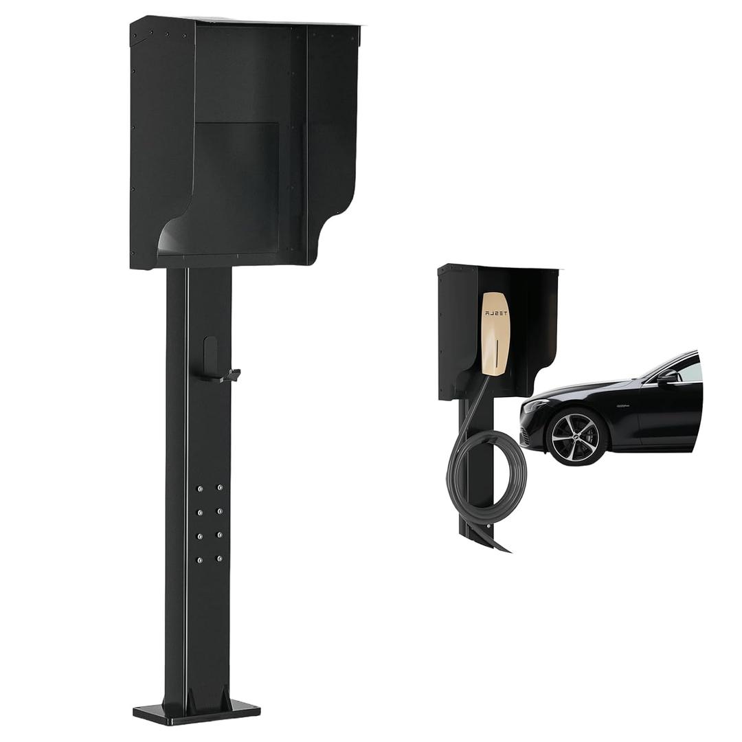Freestanding EV Charger Holder, Tesla Outdoor Galvanized Steel Electric Vehicle Charger Stand, Corrosion Resistant Charging Station Accessory Compatible with All Level 2 EV Chargers Black