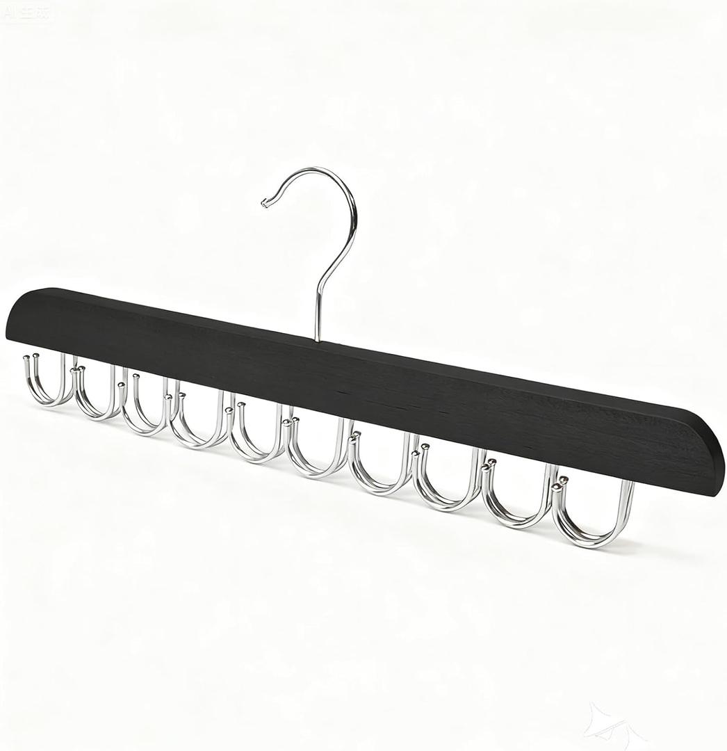 Bra Hanger for Closet Organizer, Wooden Tank Top Hangers with 20 Foldable Hooks, 360 Rotating Design, Space Saving Storage for Tank Tops, Bras, Scarves, Belts, Ties etc (2, Black)