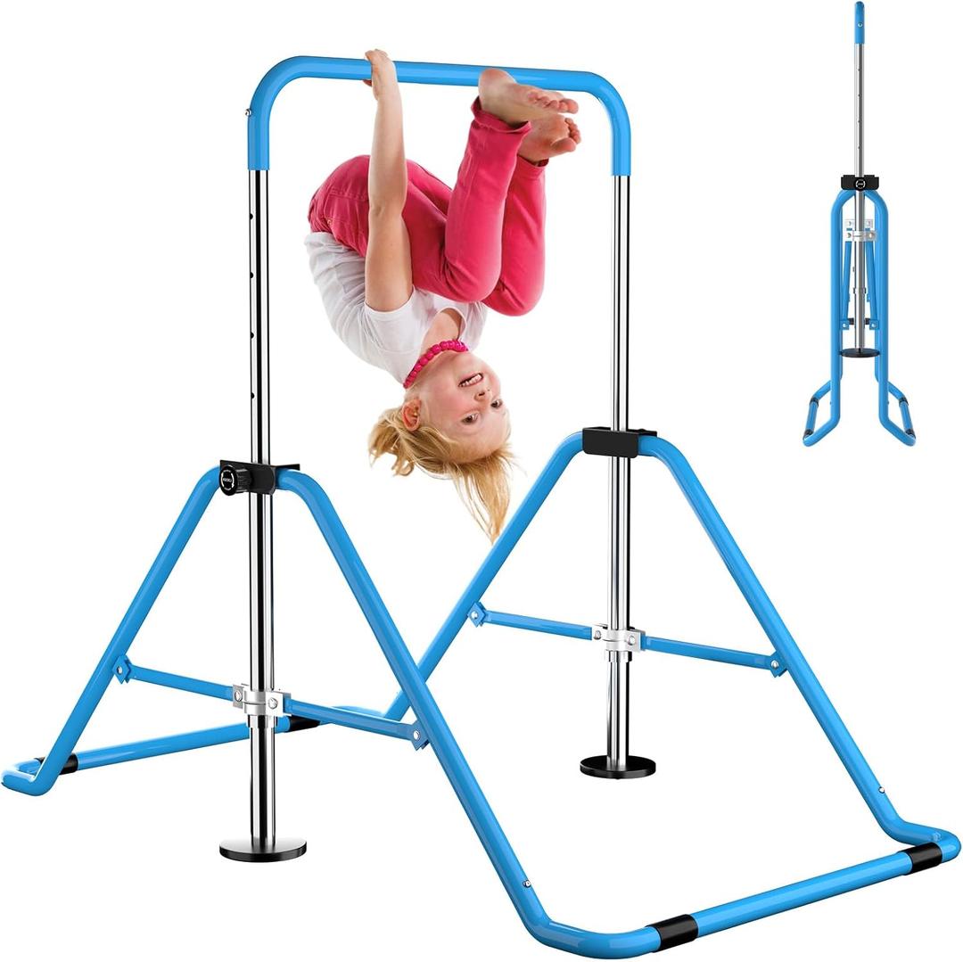 Kids Gymnastics Bar Gymnastic Equipment for Home Adjustable Height Gymnastic Training Bar Gymnastic Stuff for 3-7 Years Old Girls (Upgraded - Light Blue)