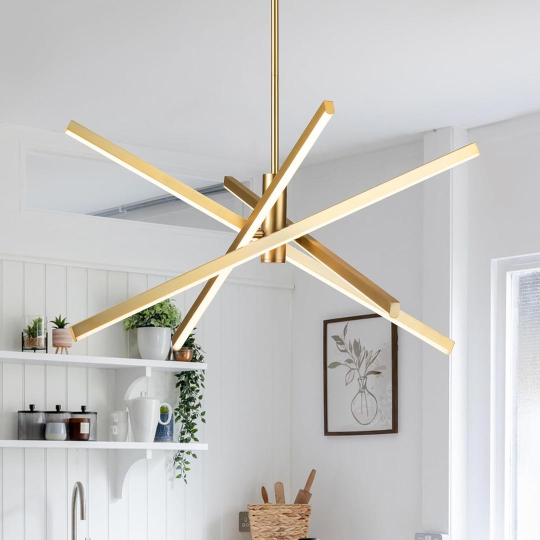 Y'INSP Gold Sputnik Chandeliers Modern LED Linear Chandelier Light 4 Light Pendant Light for Dining Room Foyer Kitchen Island Bedroom Living Room Gold Sputnik Light Fixture (27.55inch)
