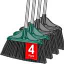 4 PCS Heavy Duty Broom Outdoor/Indoor Commercial Broom with 61" Long Handle,Perfect for Home Garage Kitchen Office Lobby Room Floor,Black and Green