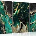 WSTUKVV 3Pcs Green and Gold Wall Art Abstrct Gold Foil Lines Posters Pictures Marble Texture Canvas Prints Dark Green Paintings for Nordic Living Room Bedroom Office Home Wall Decor Ready to Hang