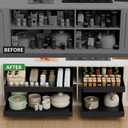 PAKETA 4 Pack Expandable Pull Out Cabinet Organizer, 21'' Deep Pull Out Drawers for Cabinets, Upgrade 3 Slide Rails Sliding Drawers for Cabinet with Adhesive Nano Film (Black, 21"D X 15-26"W