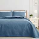Exclusivo Mezcla California King Quilt Bedding Set, Lightweight Bluish Grey Quilts Cal Oversized King Size for All Seasons, Soft Microfiber Bedspreads Coverlets with Leaf Pattern, 3 Piece