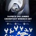 Orion Motor Tech 14 Piece Jumbo Crowfoot Wrench Set, SAE Crows Foot Wrench Set for 1-1/16" to 2" Flare Nuts for 1/2" Drive Rachets Extenders, Cr-V Steel Crowfoot Wrenches with Phosphating & Carry Case