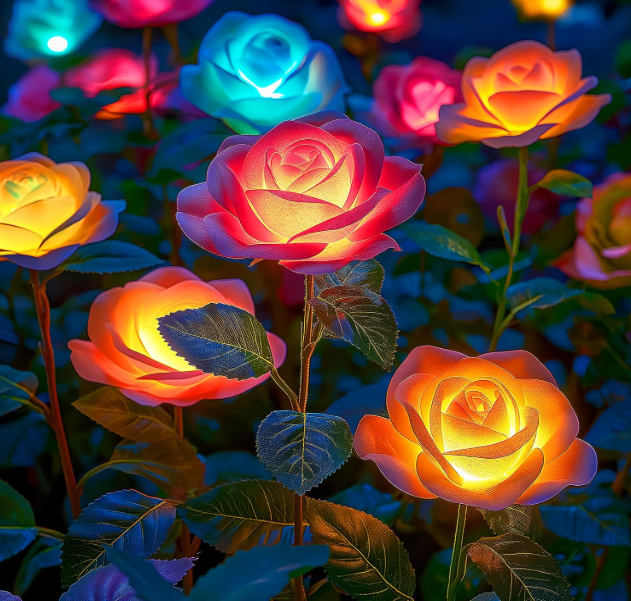 Solar Garden Lights Outdoor, 4 Pack Solar Light Outdoor with 20 Rose Flowers, Waterproof 7 Color Changing Solar Powered Flowers Lights for Outside Patio Yard Pathway