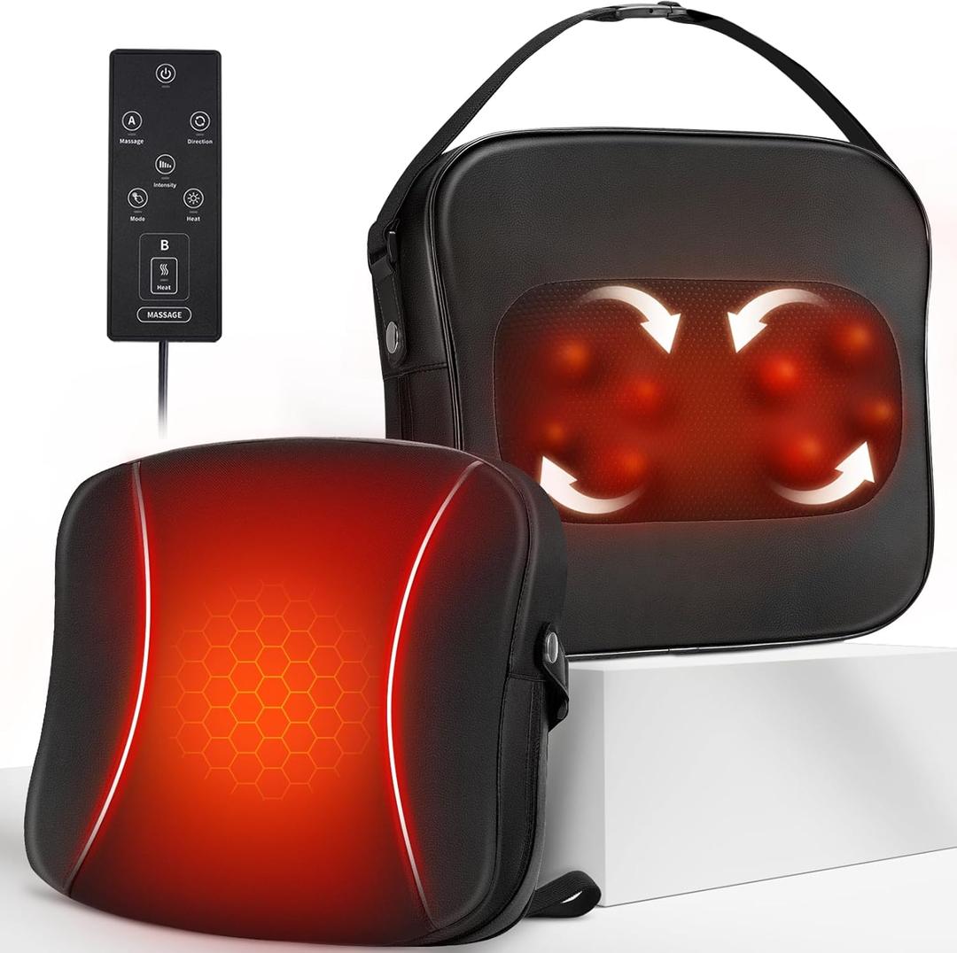 Back Massager with Heat, FSA HSA Eligible, Shiatsu Neck Massagers Deep Tissue Kneading Massage Pillow for Lower Back Leg Shoulder, Lumbar Support Pillow for Office Chair, Gifts for Mom Dad Women Men