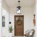 MELUCEE 16'' Outdoor Pendant Lantern 3-Light, Matte Black Exterior Hanging Light Fixture IP44 Waterproof Outdoor Lantern Ceiling Mount with Clear Glass for Front Door Balcony Porch Adjustable Height