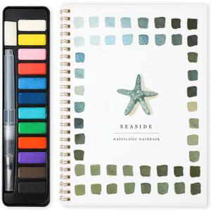 Watercolor Workbook, Watercolor Paint Set, Beginner-Friendly Watercolor Workbooks, with 12 Colors Watercolor Paint Set (Seaside)