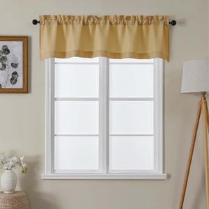 Lecloud Gold Valance for Windows 14 Inch Length 1 Piece, Semi Sheer Faux Linen Textured Window Valance for Bedroom Living Room Kitchen, Small Curtain with Dual Rod Pocket, 60" W x 14" L