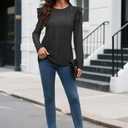 Women Eyelet Tops Casual Ruffle Long Sleeve Shirts Crew Neck Lace Embroidered Blouses Fall Outfits 2025 (Black)