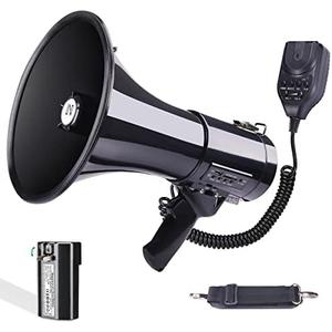 MGROLX 50 Watt Professional Bluetooth Megaphone Bullhorn Speaker with Rechargeable Battery & Portable Strap - Siren and Recording - USB/SD/AUX Input - for Police, Cheerleading, Outdoor