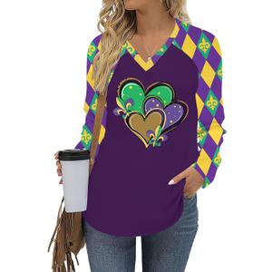 Mardi Gras Shirts for Women Funny Carnival Tuesday T Shirt New Orleans Party Shirt Mardi Gras Outfit Long Sleeve Tops (M)