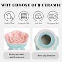 S&Q's CERAMICS Raised Slow Feeder Cat Bowl, Ceramic Elevated and Titled Glass Food Bowl Small Dogs Slow Feeder, Flower Shaped Cute Cat Dish for Dry and Wet Food (Pink, 5.8")