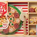 Melissa & Doug Wooden Pizza Party Play Set, 36 Self-Stick Toppings, Pizza Toy Kitchen Set & Play Kitchen Accessories, Preschool Toys for Boys & Girls 3+, 13.0 X 9.05 X 1.6