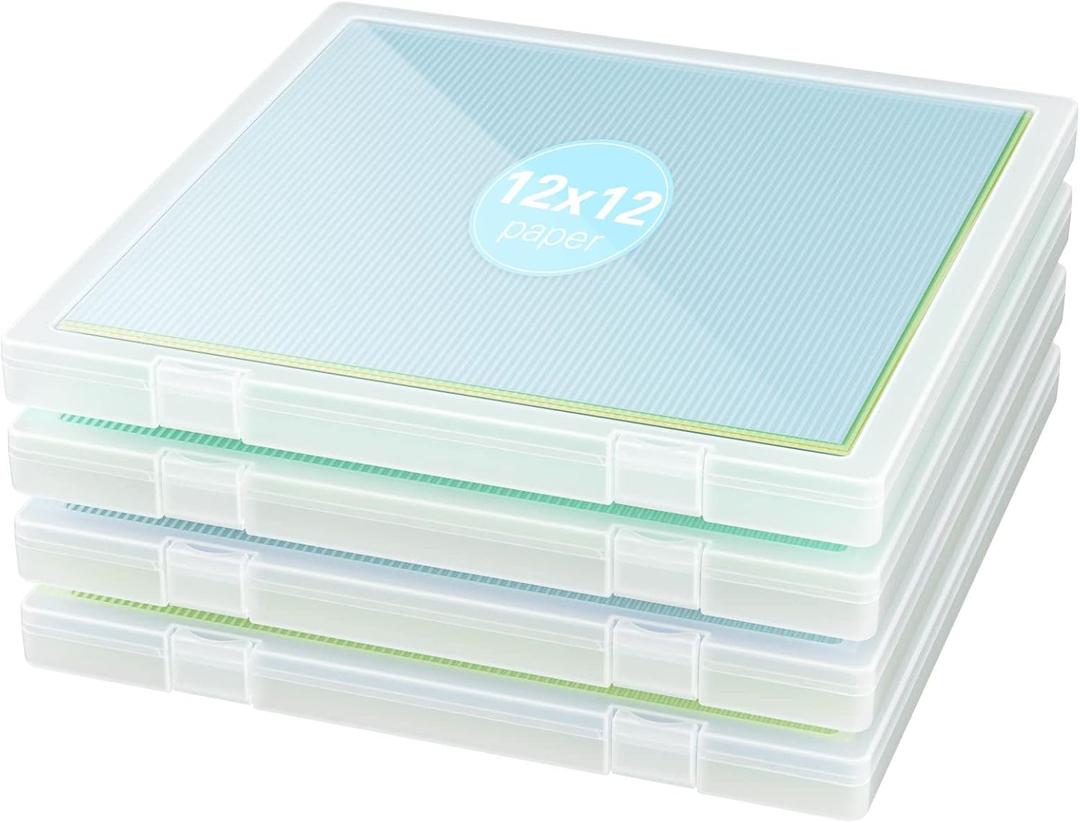 Denkee 12 x 12 Paper Storage, 4 Pack Scrapbook Paper Organizer Storage, Craft Organizers Box, Portable Storage Containers for Board Game, Craft, Art Supplies