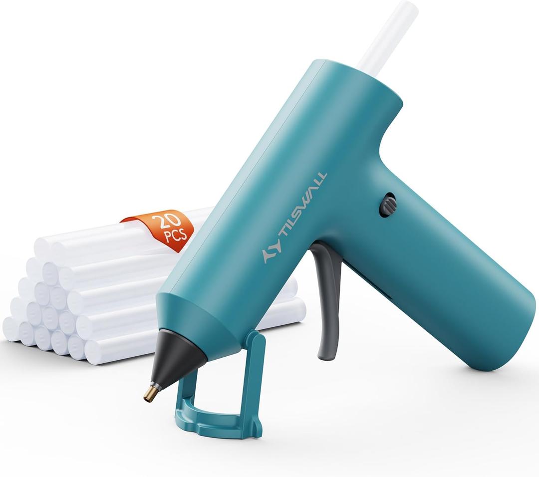 Tilswall Cordless Hot Glue , Fast Preheating, Glue and Sticks Set with 2Ah USB-C Rechargeable, 20 Premium Glue Sticks, High Temp Compact Size Ideal for Crafts, DIY Making, Repairs Blue