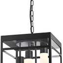 Large 4-Light LED Outdoor Pendant Lights for Porch Black Outdoor Chandelier 5CCT Dimmable Exterior Hanging Pendant Porch Light Fixtures LED Integrated Included Outside Lantern for Entrance