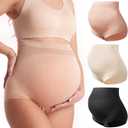 Momcozy Women's Maternity High Waist Underwear Pregnancy Soft Seamless Maternity Underwear Over Bump (Large, Black,almond,oyster Pink-3pk)