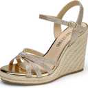 DREAM PAIRS Wedge Sandals for Women Dressy Summer, Platform Espadrille Strappy Casual Braided Heels Comfortable with Open Toe and Ankle Strap (10, Gold-glitter)