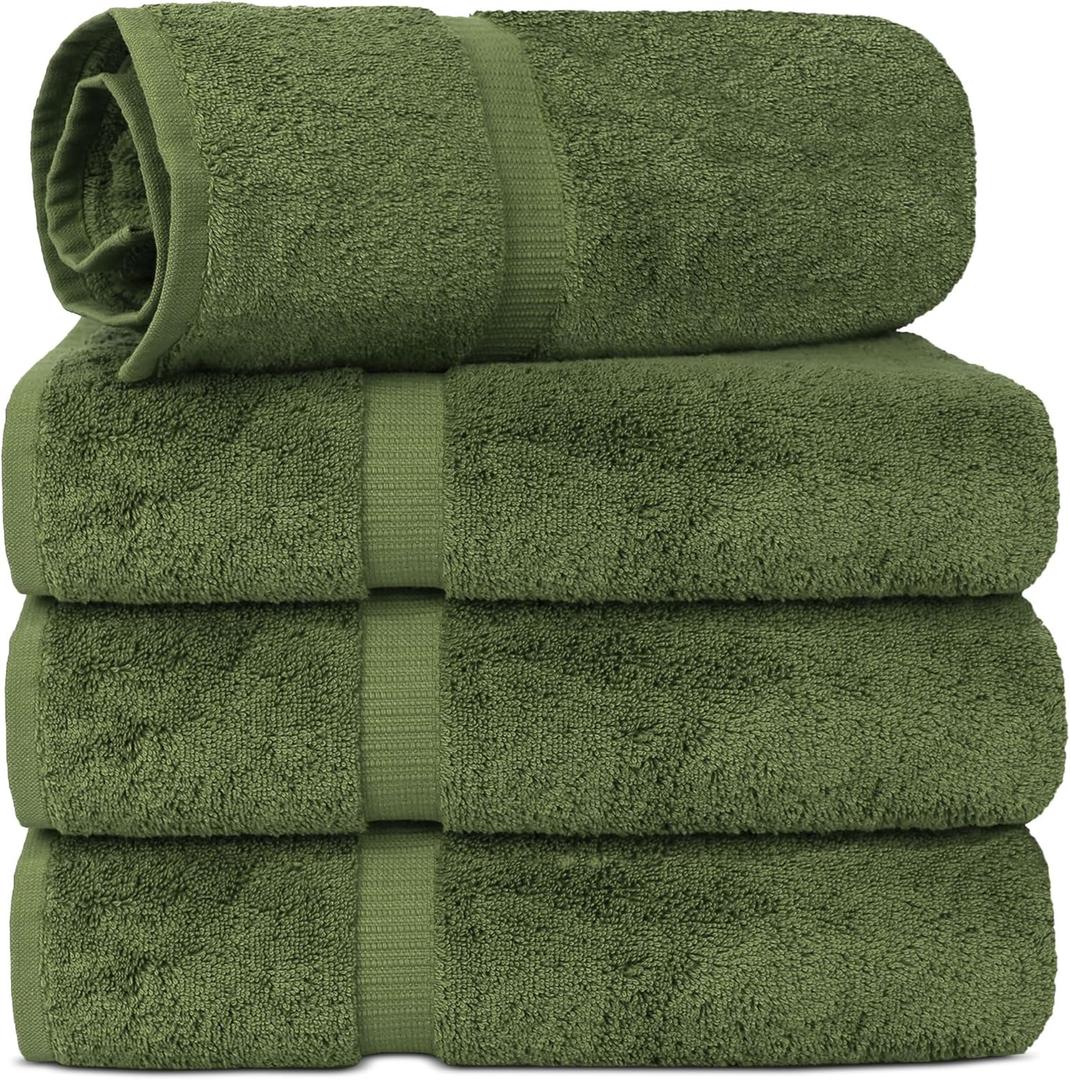 Chakir Turkish Linens 4 Piece Extra Large Bath Towels, 100% Cotton Luxury Turkish Towels for Bathroom, Soft Absorbent Bath Towels, 30 x 60 Inches, Moss