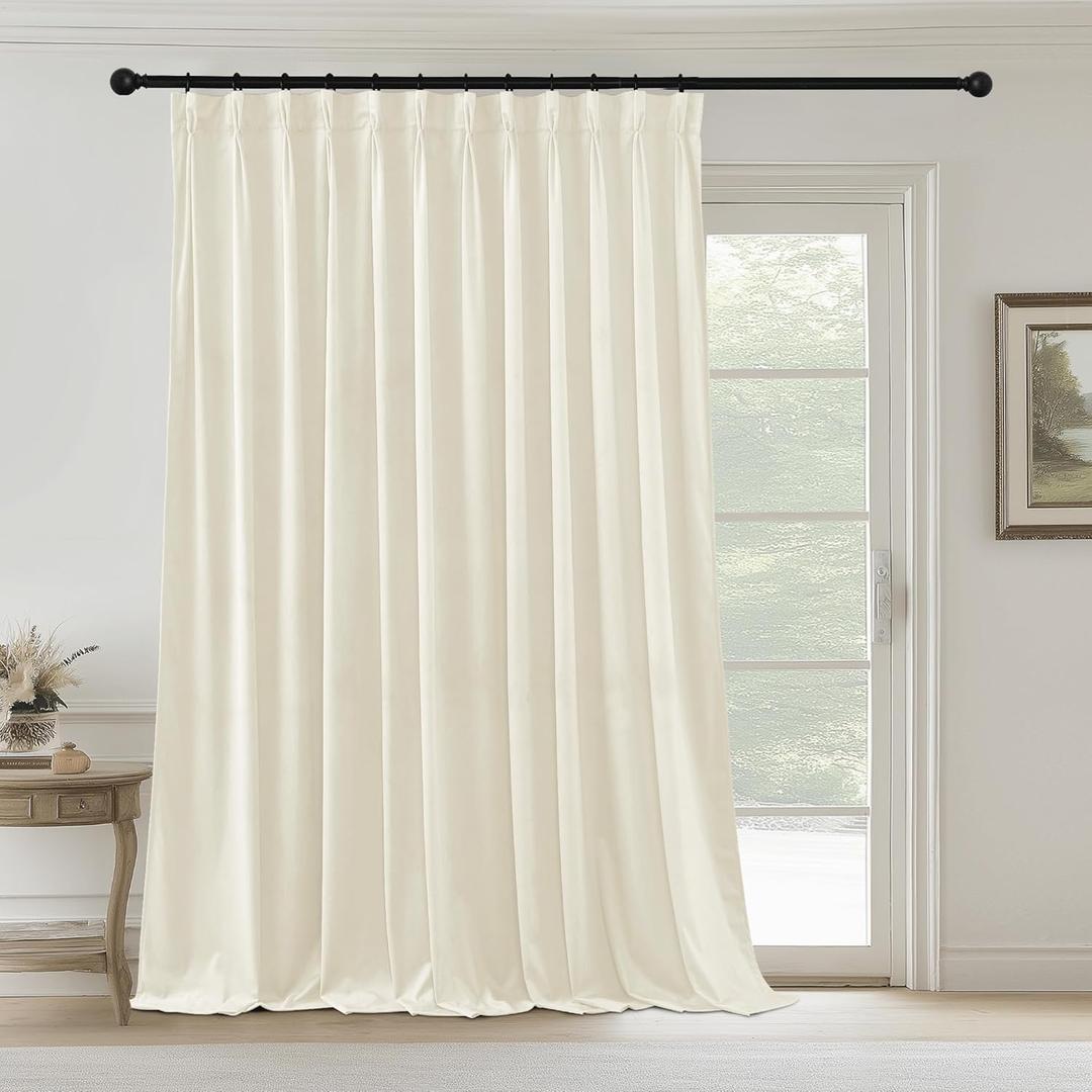 StangH Extra Wide Pinch Pleated Velvet Curtains, Ivory White Light Dimming Bedroom Curtains & Drapes 96 inch Length Thermal Insulated Elegant Home Decor for Nursery Wedding, W72 x L96, 1 Panel