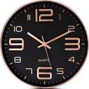 Bernhard Products Black Wall Clock - 12 Inch Rose Gold Silent Non Ticking Quality Quartz Battery Operated Easy to Read Decorative Modern Design for Home/Office/Kitchen/Bedroom/Living Room