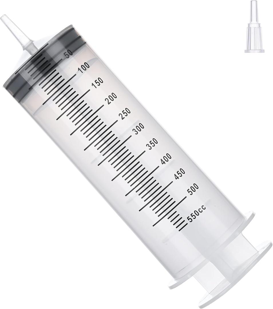 500mL Large Syringe with Tip Adapter, Individual Sealed and Sterile, Large Plastic Garden Syringe for Liquid,Watering, Oil, Refilling