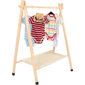 Queekay Baby Clothing Rack for Baby Shower Toddlers Wooden Kids Dress up Rack with Storage Shelf for Toddler Dogs Pets Small Clothes Kids Garment Closet(32.3" H, Natural)