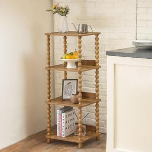 Fultyle Bookshelf, 4-Tier Bookcase with Open Shelves, Vintage Book Shelf for Small Spaces, Bedroom, Living Room and Office with Solid Wood Legs (Caramel Tan)