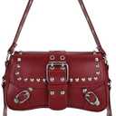 Women Studded Rivet Punk Shoulder Bags Y2K Trendy Purse PU Leather Hobo Bag Small Clutch Cute Purse (9.1 x 5.1 x 2.4 in)