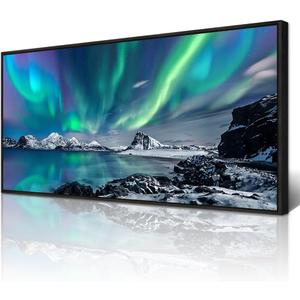 Wapluam Framed Canvas Wall Art For Living Room Large Wall Decor For Office Modern Bedroom Wall Painting Blue Aurora Scenery Canvas Pictures Artwork Ready To Hang Black Framed Home Decor 20x40 In