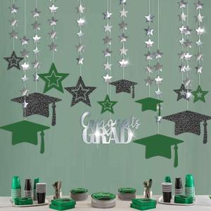 Cheerland Graduation Party Decorations Green Grad Banner Cap Garland Kit Congrats Grad for Prom Backdrop Decoration Ceiling Decor High School College Kindergarten Classroom Home Class of 2026 Supplies