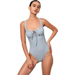 Womens Tie Floral Sexy One-Piece Tankini Bathing Suits Slimming Swimsuit (Light Blue), XS