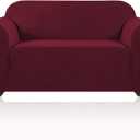 Prince Deco Stretch Loveseat Sofa Cover Slipcover Couch Cover for 2 Cushion Sofa Washable Sofa Cover for Pets Friendly Furniture Protector Covers with Non Slip Bottom (Loveseat, Burgundy Red)