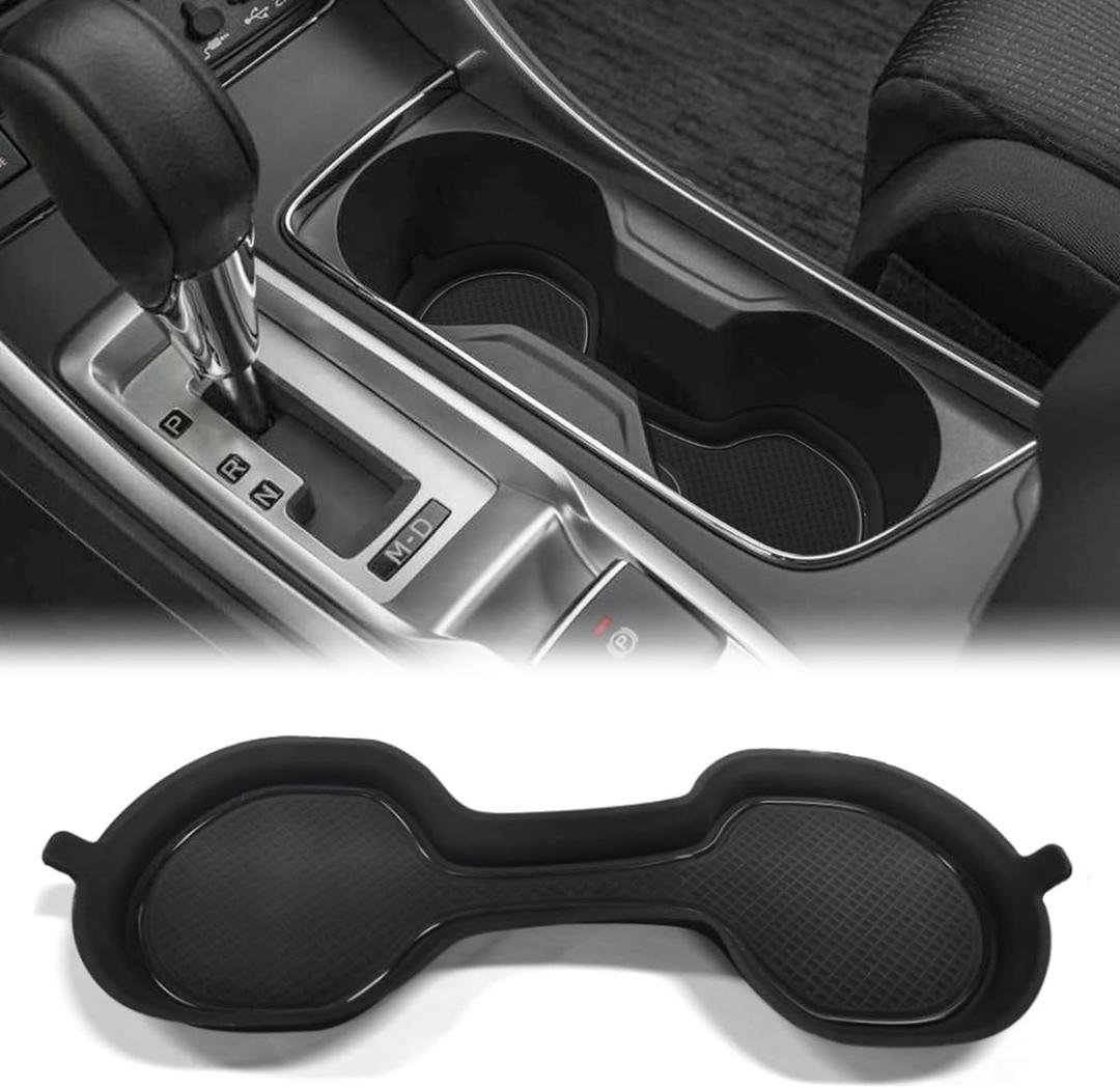 Auovo 3D Cup Holder Insert Coasters Compatible with Subaru Ascent Accessories 2019-2023 Silicone Front Cup Mat Pad Liners Replacement Interior Decoration (1-pc, Black Trim)