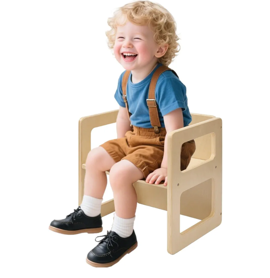 FUNLIO Height Adjustable Montessori Weaning Chair for Age 1-3, Quality Solid Wooden Chair, for Eating/Reading/Playing,Montessori Furniture with CPC Certified - Natural