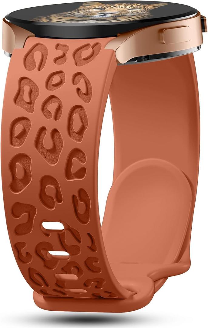 No Gap Leopard Engraved Bands Compatible for Samsung Galaxy Watch 6/5/4 Band 40mm 44mm, Watch 6 47mm 43mm,5 Pro 45mm, Watch 4 Classic 42mm 46mm, 20mm Soft Silicone Replacement Strap for Women (Brown)