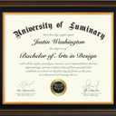 Luminary 16x20 Wood Diploma Frame with 14x17 Opening Black Mat for College Degree Certificate Document, Walnut Color Wooden Frame with Tempered Glass Panel for Wall Mount Display