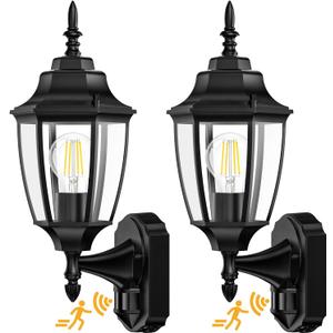 Lamomo Outdoor Wall Sconce, 2 Pack Dusk to Dawn Motion Sensor Light Fixtures, Exterior Aluminum Waterproof Porch Lights for Patio Front Door Garage (Black)