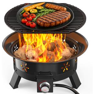 AMADA HOMEFURNISHING 19 Propane Fire Pit with Grill Grate, 58,000 BTU, Folding Legs, Propane Tank Holder, Cover, and Carry Strap, No Ignition Needed, Easy Flame Adjustment, CSA-Certified, Portable (19 Inch)