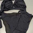 Tempt Me Women Two Piece High Waisted Bikini Swimsuit Ruched Tummy Control Bottoms Keyhole Bathing Suits (Black, L)