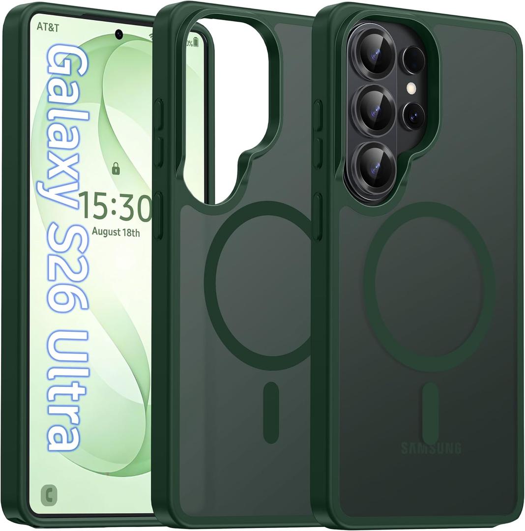 Oterkin Magnetic Samsung Galaxy S26 Ultra Case, Dark Green | Matte, Compatible with MagSafe, Frosted Translucent, Shockproof Anti-Scratch Slim Fit, Military Grade Protection