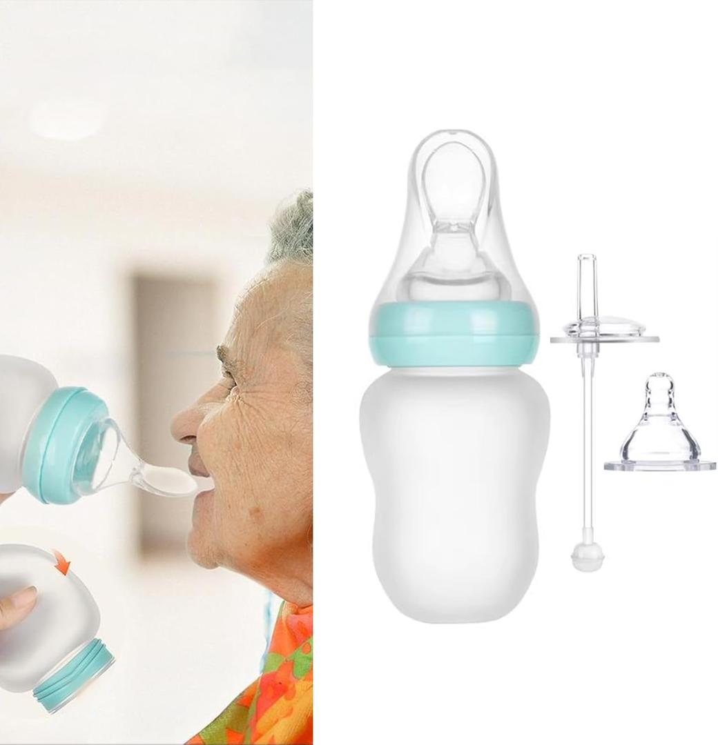 Feeding Cup for Bedridden Seniors Disabled Patients Versatile Elderly Care Silicone Nipple Straw Spoon All-in-One Solution for Anti-Choking Feeding Drinking Nursing Aids (Green(6.1oz))