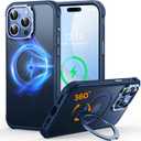 O3 Mag-Stand Designed for iPhone 15 Pro Max Case with 360Spin Stand, [Compatible with MagSafe][Super Skin Feeling] Translucent Matte Magnetic Slim Phone Case 6.7 inch, Matte Blue