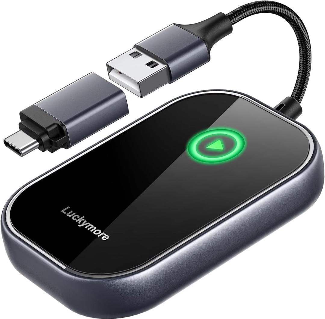 Luckymore Wireless Carplay Adapter, Converts Wired to Wireless Carplay Dongle for Wireless Control Plug & Play Carplay Fit for Cars from 2017 & for Apple iPhone iOS 10+ (Dark Stone)
