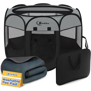 Siedihit Playpen for Middle Dog Cat, Dogs Tent Crate Cage Indoor | Outdoor, Portable Pop Up Dog Kennel with Carrying Bag for Rabbits (Dark Grey with Pad, Medium)